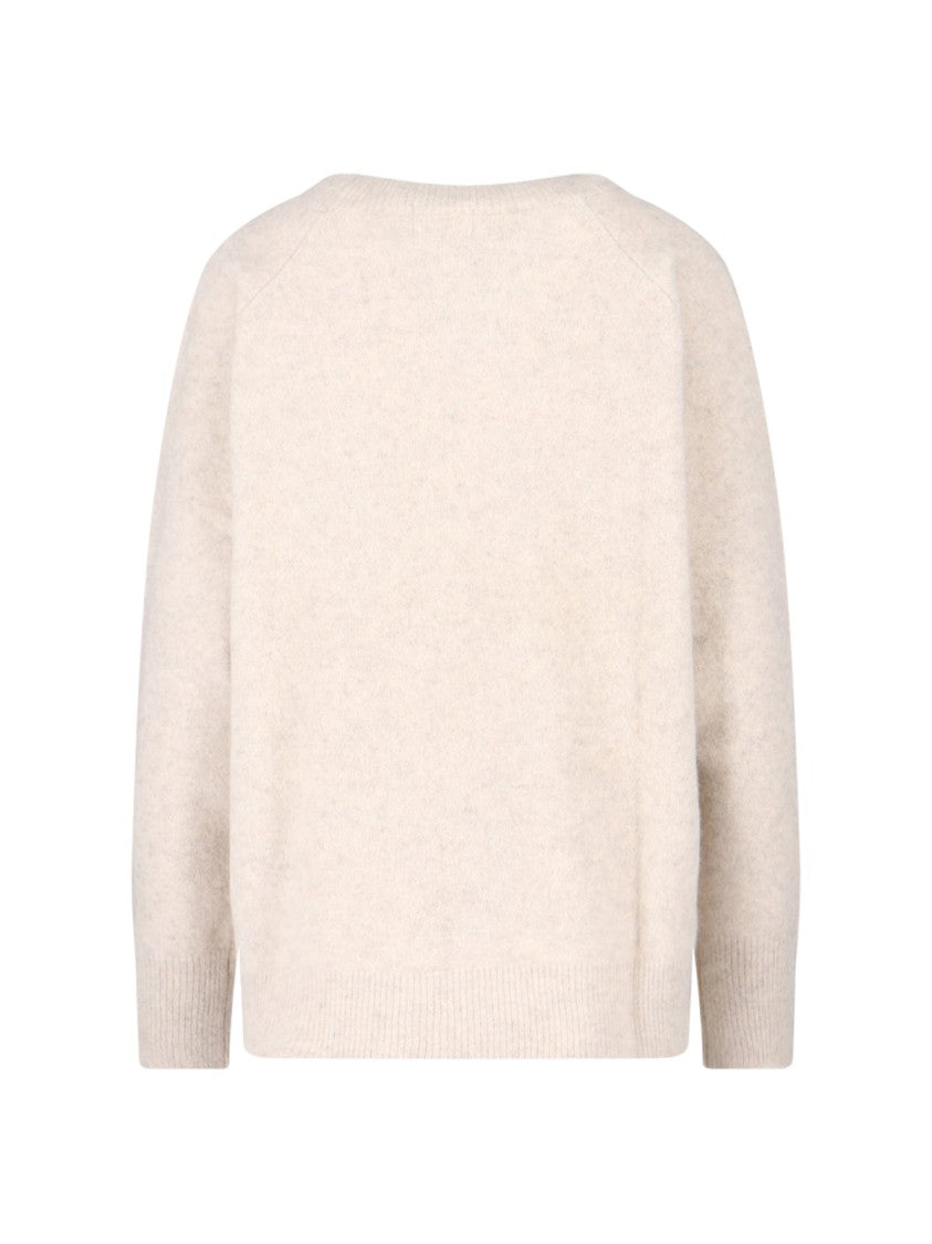 Parosh Relaxed-Fit White Knit Sweater With Ribbed Details