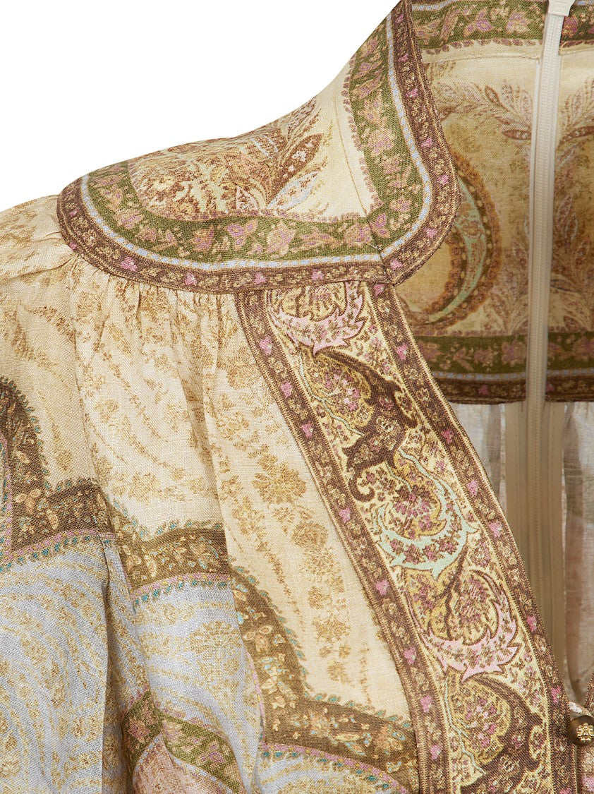 Zimmermann Wanderlust Midi Dress With Deep V-Neck And Flared Skirt