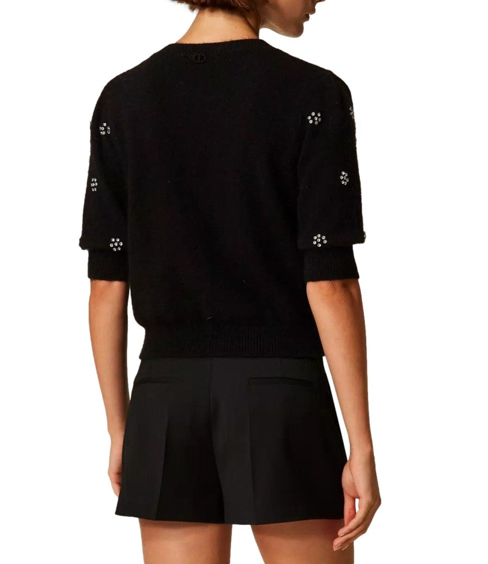 Twin-Set Embroidered Short-Sleeved Top With Fitted Silhouette