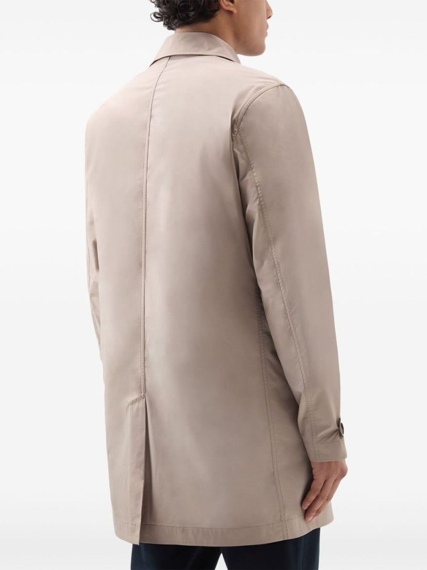 Woolrich Beige Appliqué Logo Car Coat