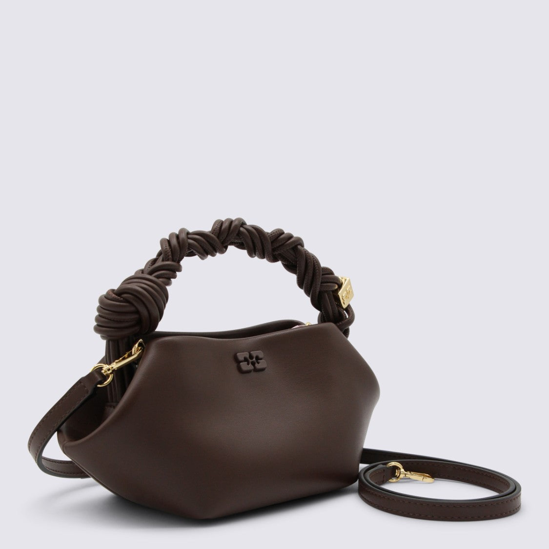 Ganni Geometric Design Handbag With Twisted Handle And Gold-Tone Accents