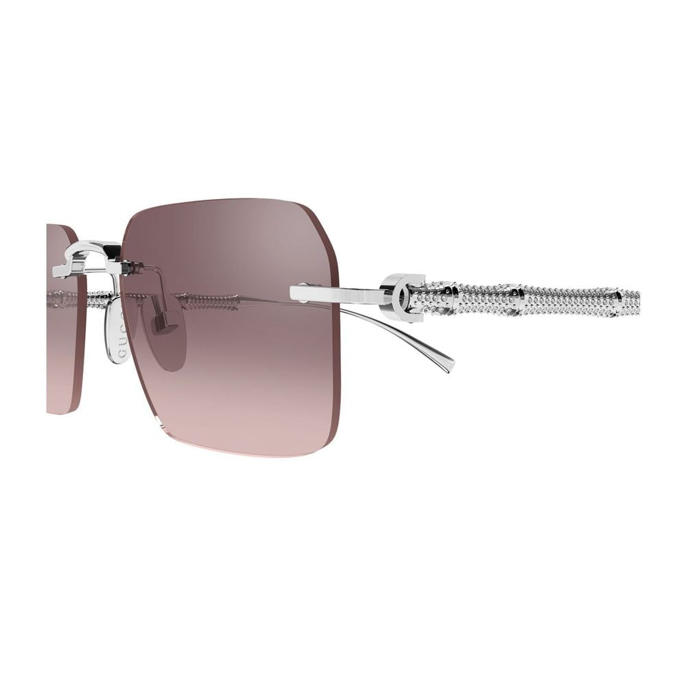 Gucci Rimless Silver Sunglasses With Bamboo Motif And Brown Gradient Lenses Gg2154s Linea Sign