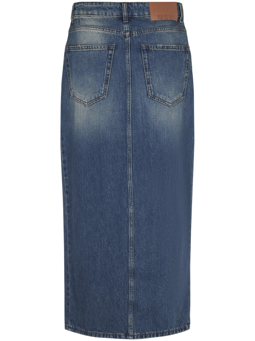Msgm A-Line Denim Maxi Skirt