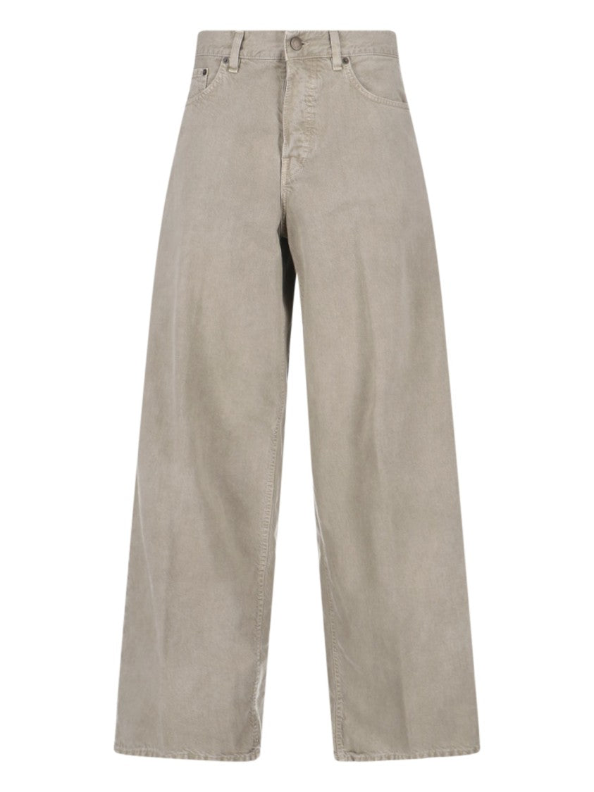 Haikure Wide-Leg Beige Denim And Linen Jeans With Five-Pocket Design