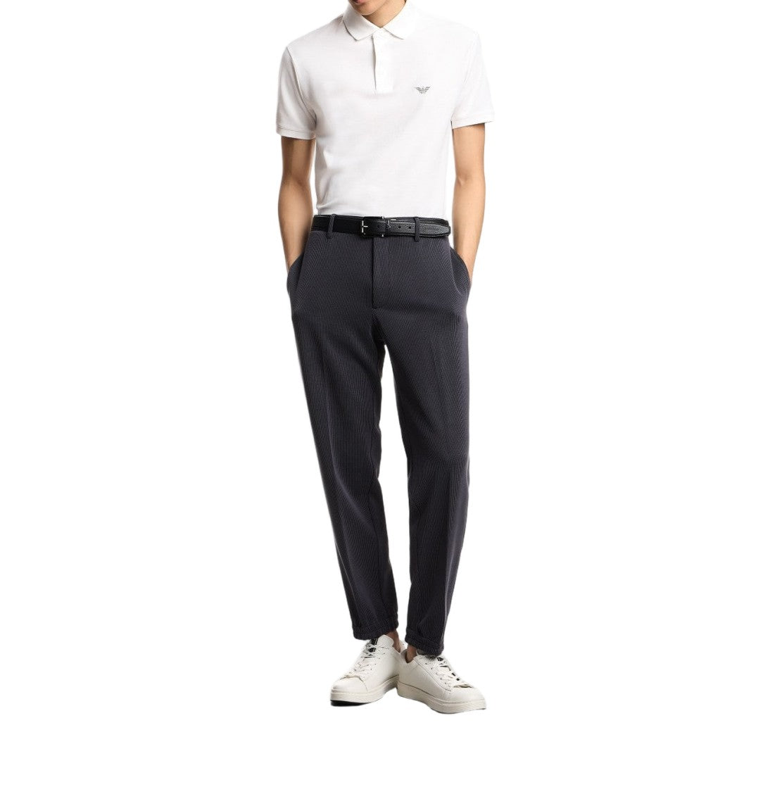 Emporio Armani Ribbed Caviar Trousers With Tailored Fit