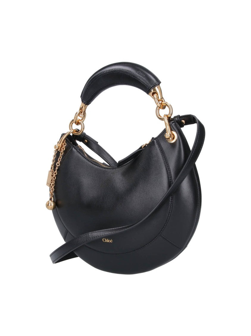 Chloé Crescent-Shaped Black Leather Bag With Gold Accents