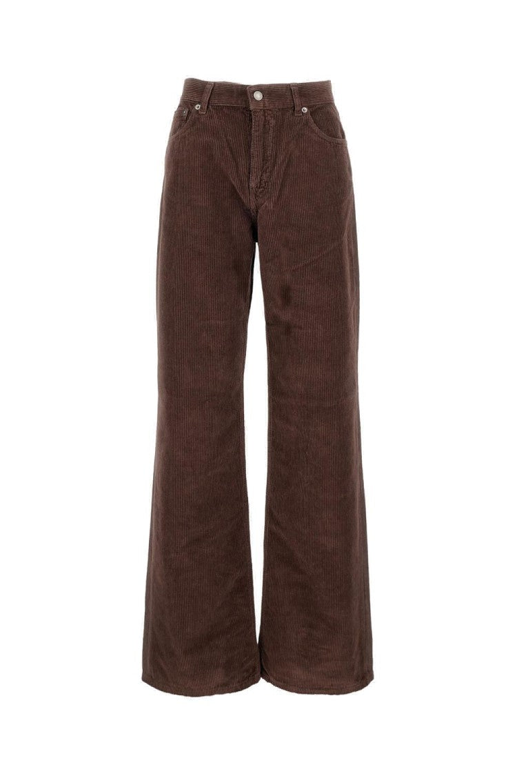 Haikure Ribbed Texture Wide-Leg Jeans With Leather Detailing