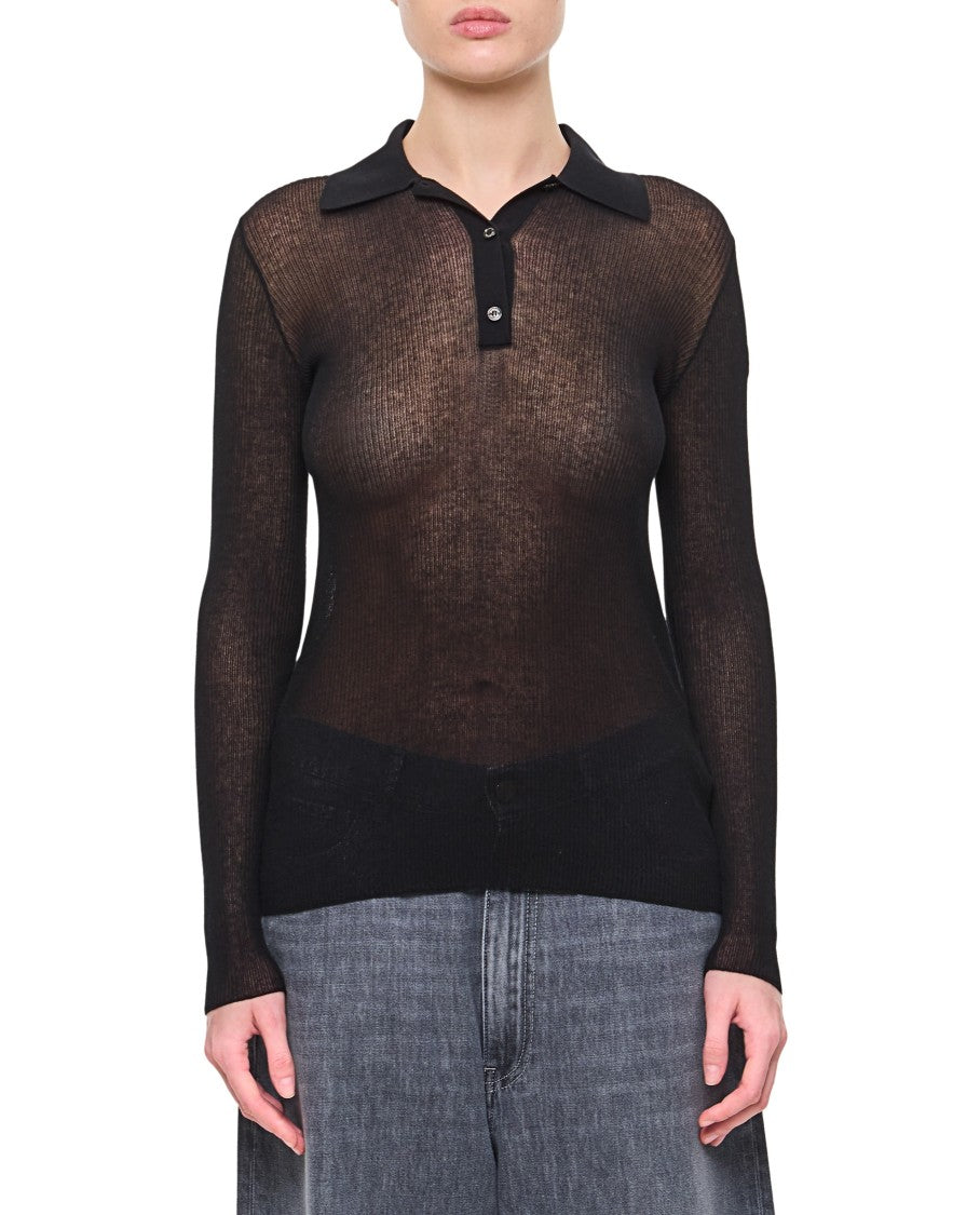 Moncler Transparent Long-Sleeve Polo Shirt