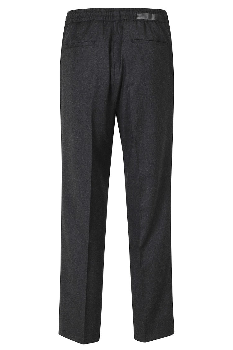 Briglia Gray Drawstring Elastic Waist Virgin Wool-Blend Straight-Leg Pants