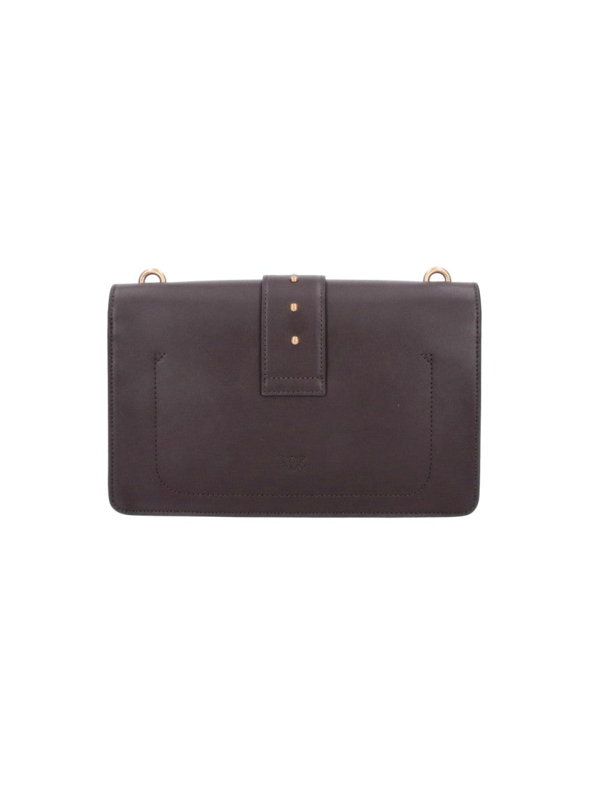 Pinko Brown Love One Gold-Tone Chain Leather Shoulder Bag