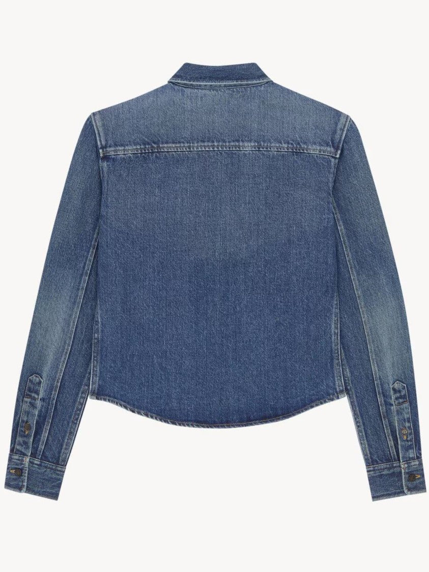 Saint Laurent Cropped Denim Classic-Collar Shirt