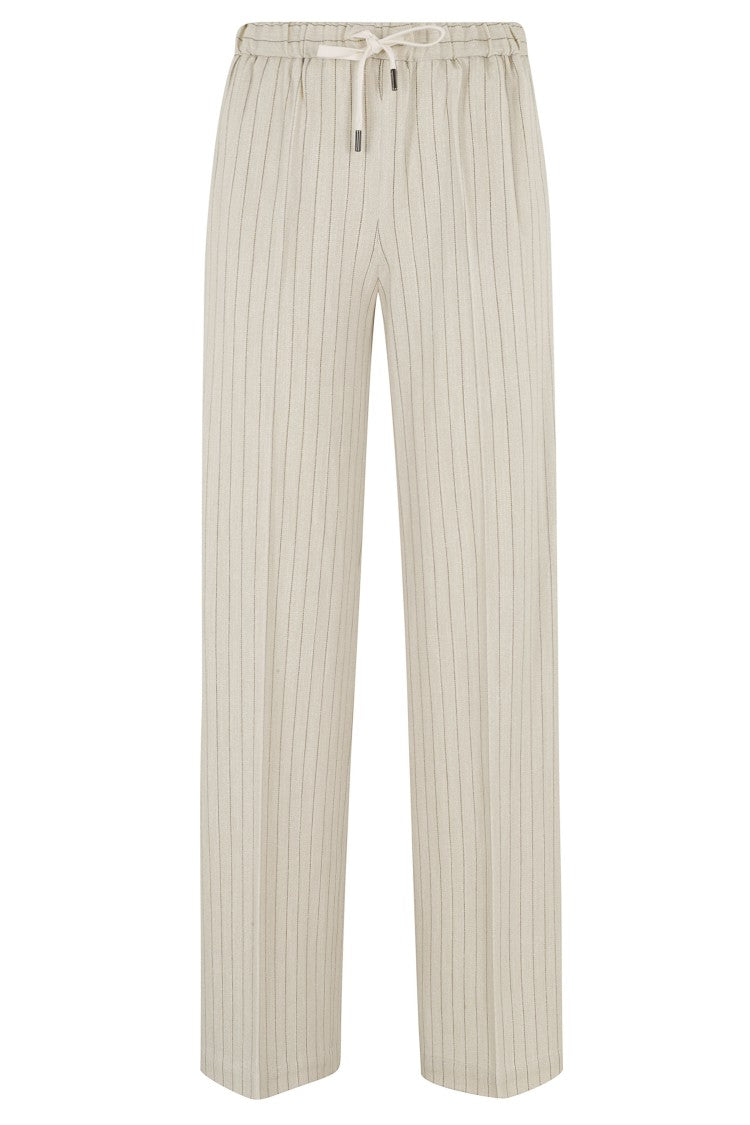 Circolo 1901 Beige Pinstripe Drawstring-Waist Cotton-Blend Wide-Leg Pants