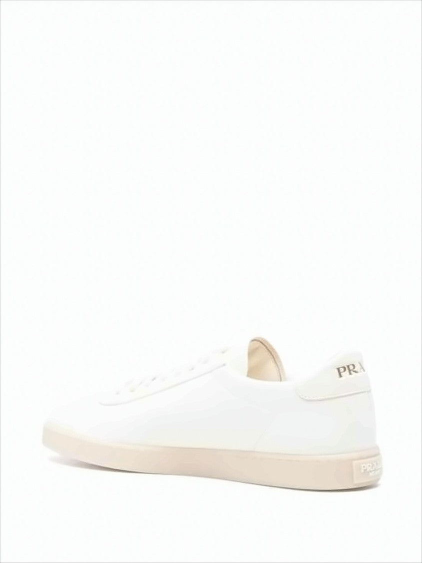 Prada Low-Top Leather Sneakers With Triangular Logo Accents
