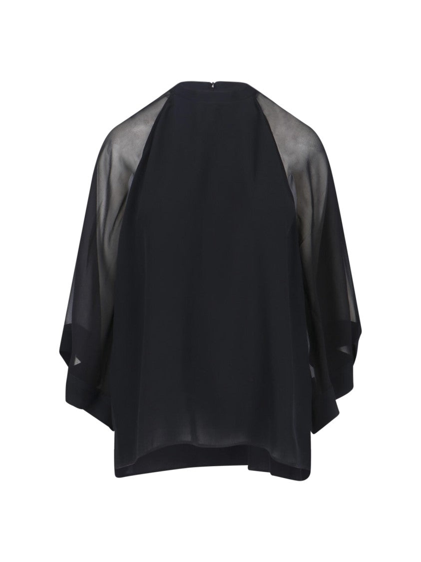 Filippa K Black Raglan Sleeve Semi-Transparent Viscose Blouse