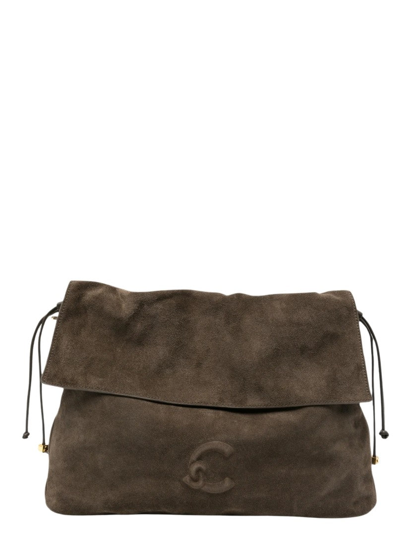 Coccinelle Suede Leather Drawstring Shoulder Bag With Gold-Tone Accents