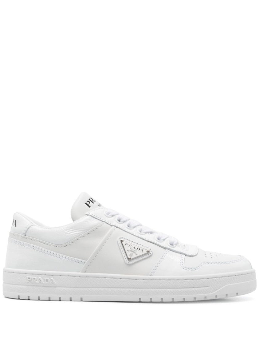 Prada White Sneakers With Padded Collar And Perforated Detailing