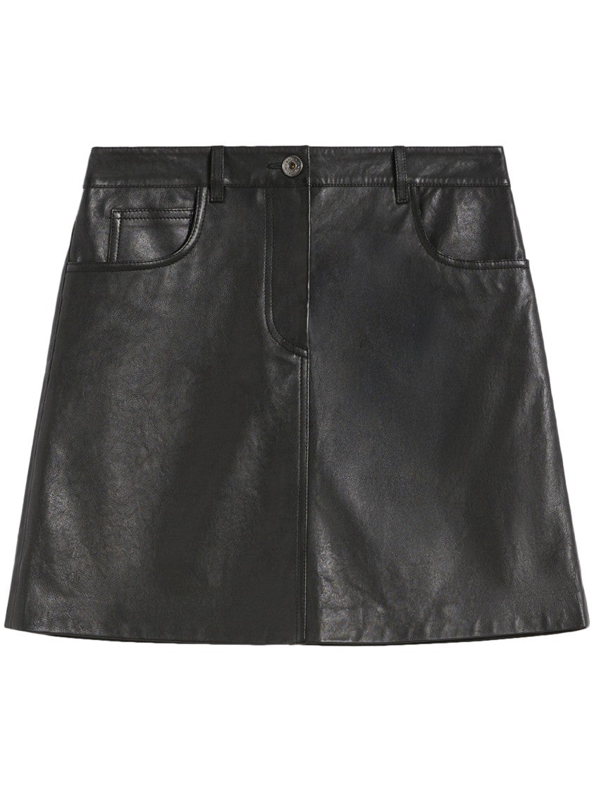 Max Mara A-Line Mini Skirt In Polished Black Lambskin