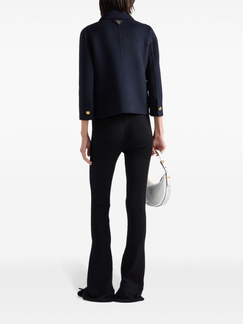 Prada Double-Breasted Black Jacket With Gold Buttons And Tailored Fit