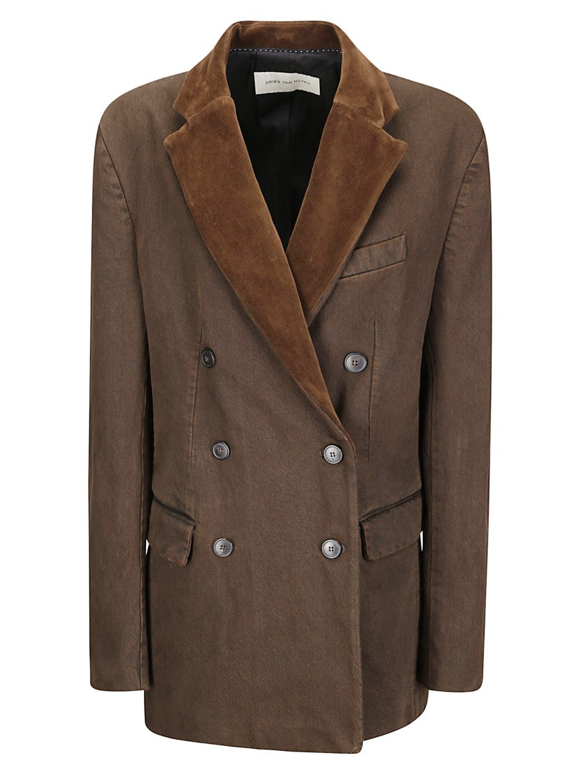 Dries Van Noten Denim-Effect Cotton Jacket With Contrasting Velvet Collar