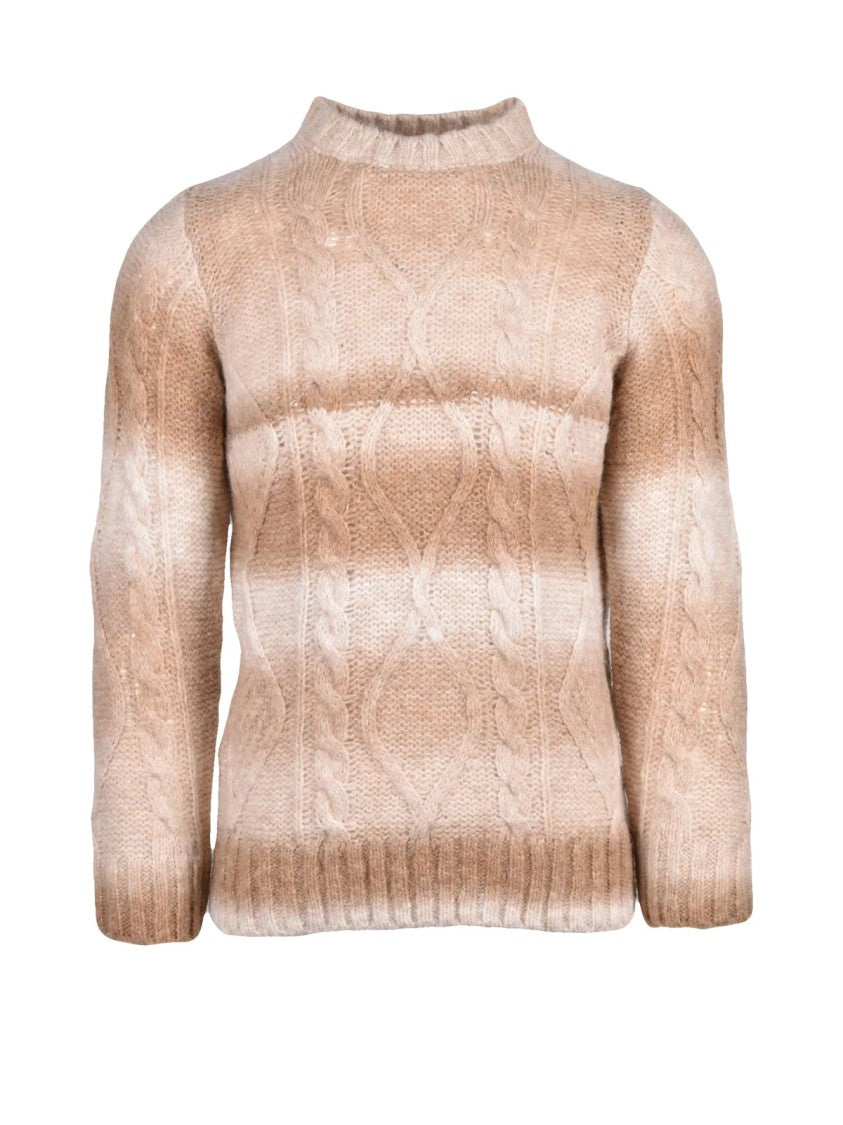 Daniele Alessandrini Gradient Knit Crewneck Sweater With Textured Cable Patterns