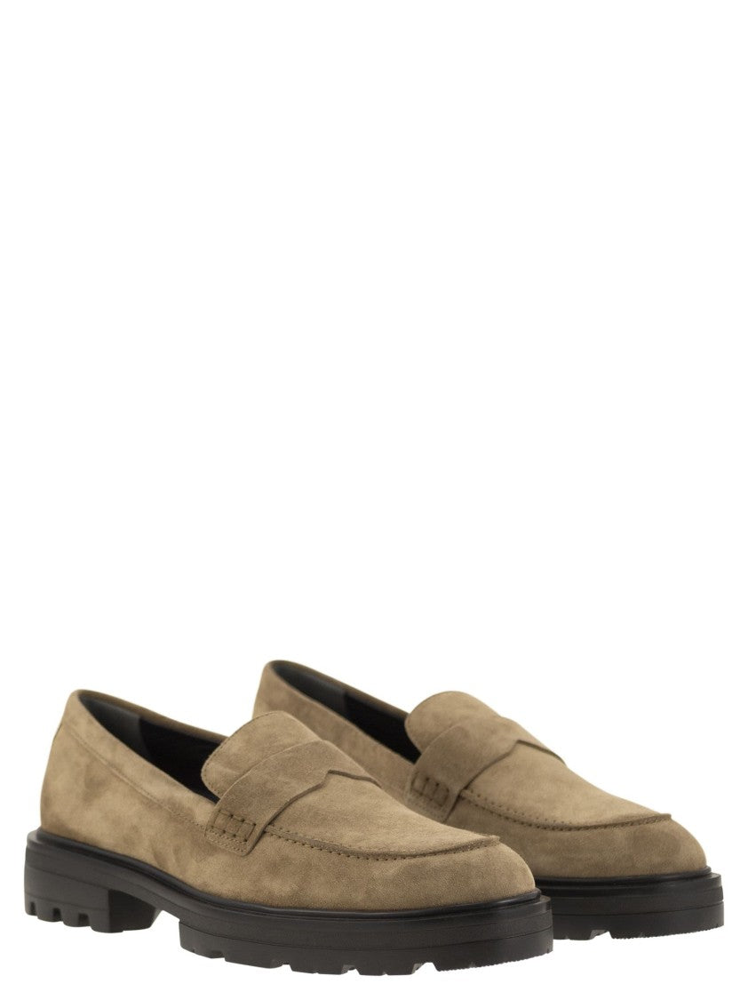 Hogan H673 Suede Moccasin With Carrarmato Bottom