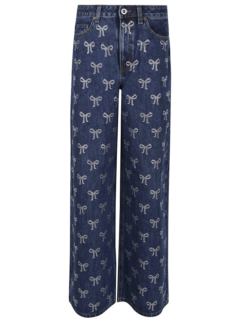 Self-Portrait Wide-Leg Jeans With Playful Bow Pattern