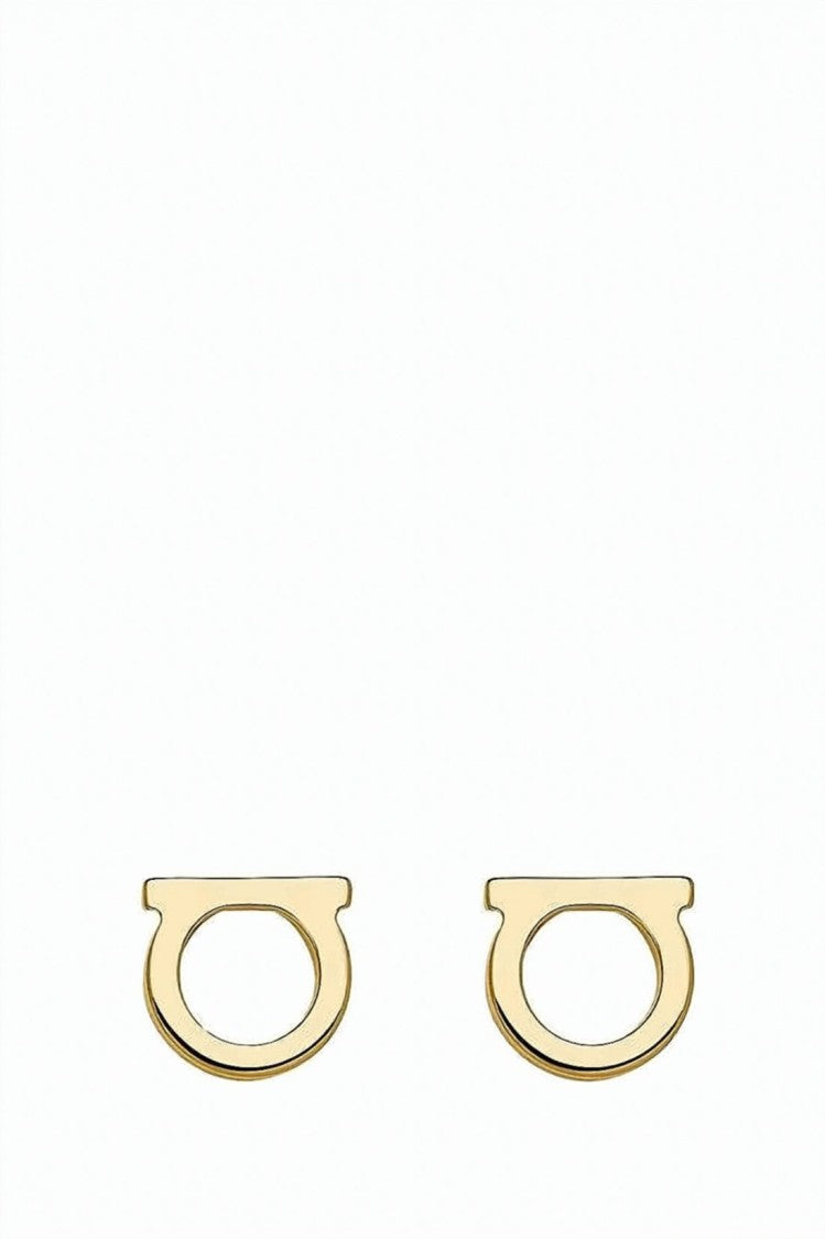 Salvatore Ferragamo Polished Brass Stud Earrings With Open Oval Design