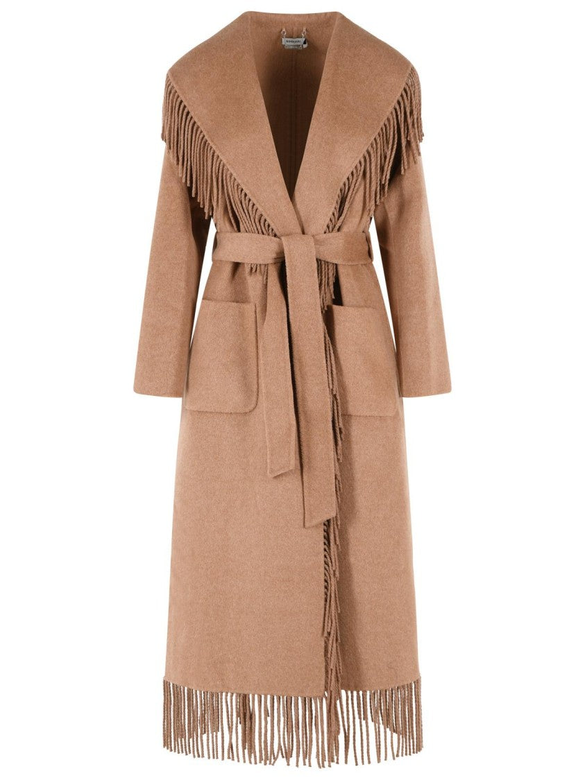 Simkhai Camel Beige Wool Blend Coat With Fringed Details