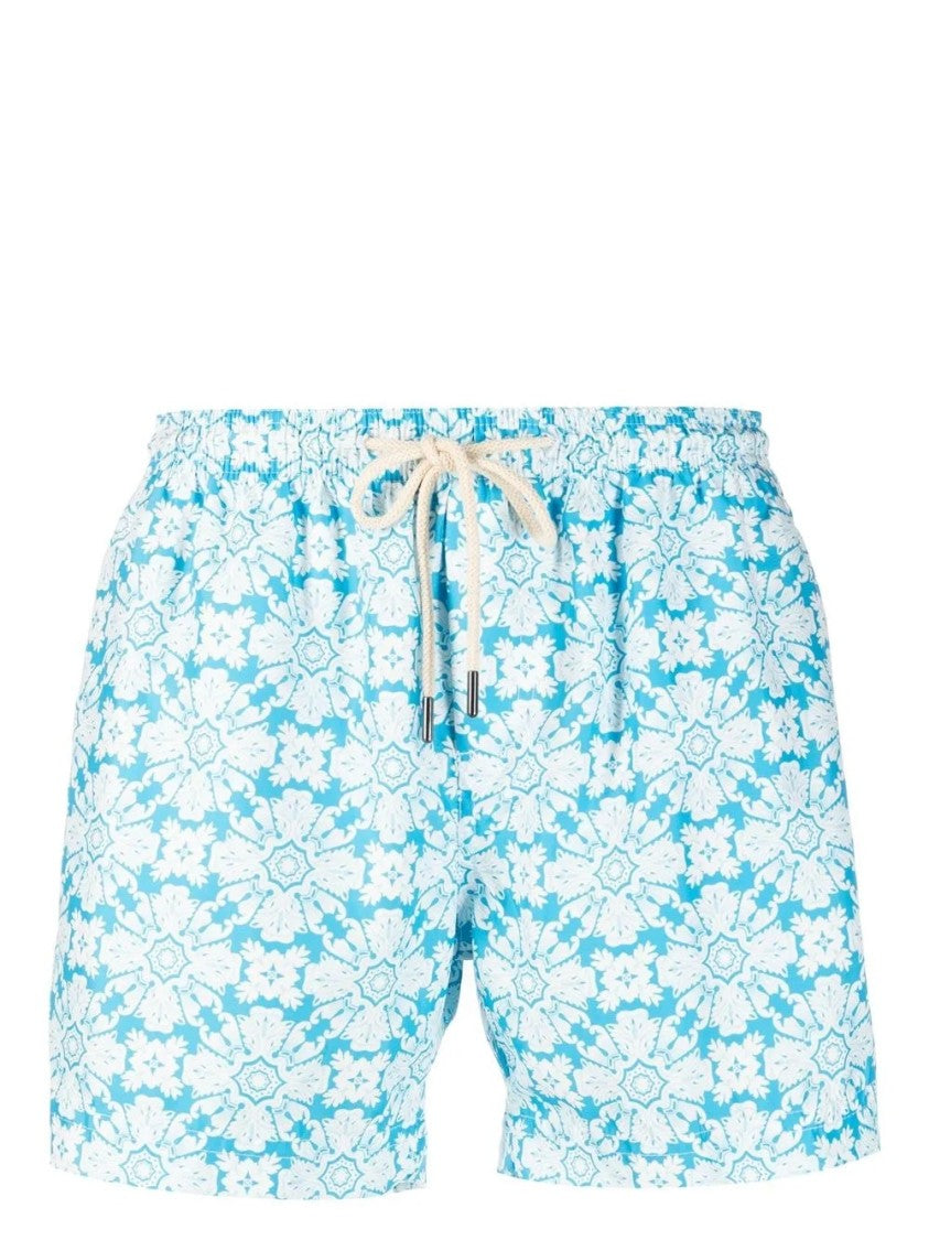 Peninsula Blue Floral Swim Shorts With Braided Drawstring