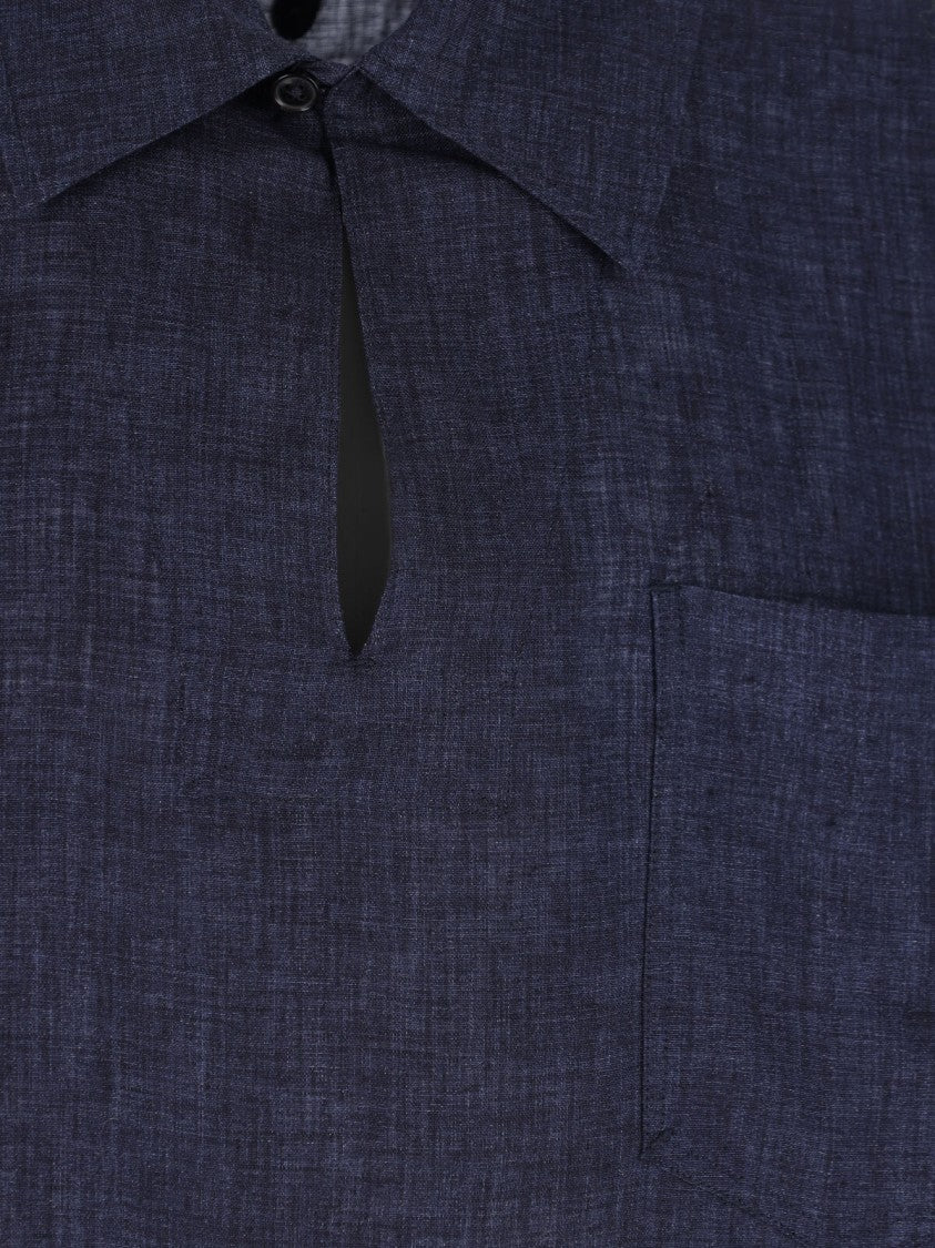 Paul Smith Navy Blue Classic Collar Linen Shirt
