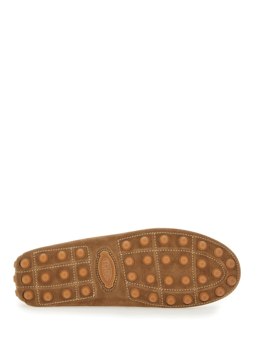Tod's Brown Suede Moccasin Shoes With Detailing
