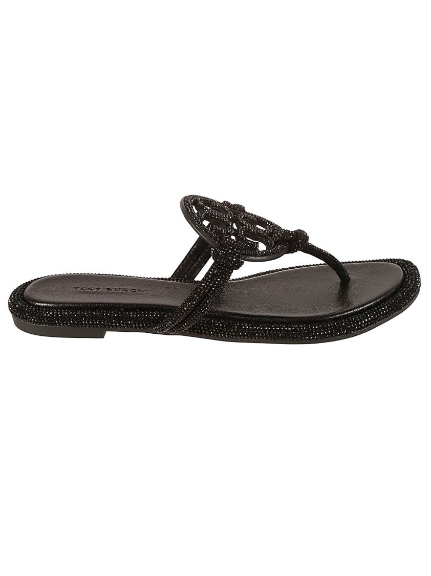 Tory Burch Refined Black Sandals With Beaded Thong Strap