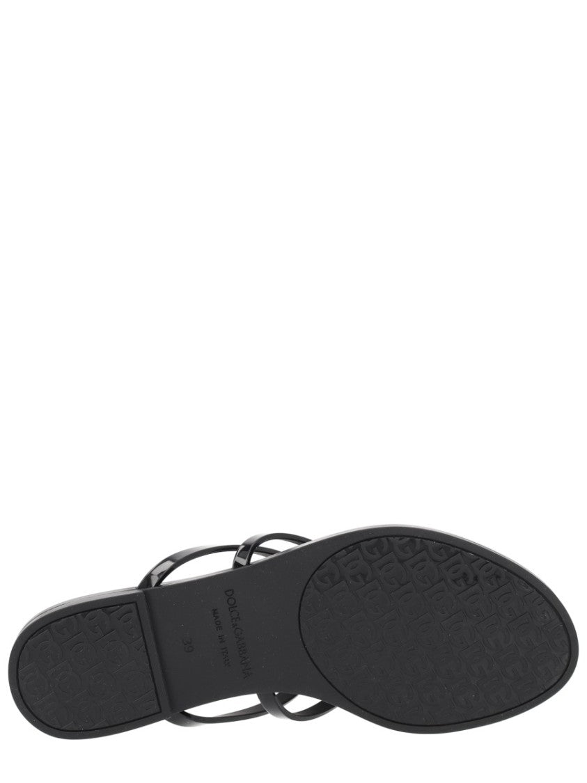 Dolce & Gabbana Gold Thong Thin Straps Tpu Sandals