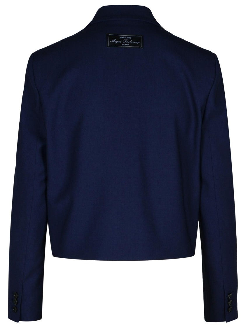 Msgm Navy Virgin Wool Crop Blazer