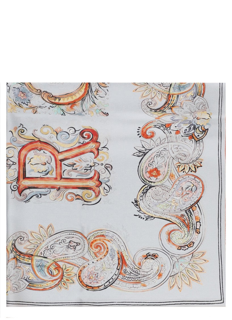 Etro Pastel Paisley Silk Scarf With Bold Red Trims