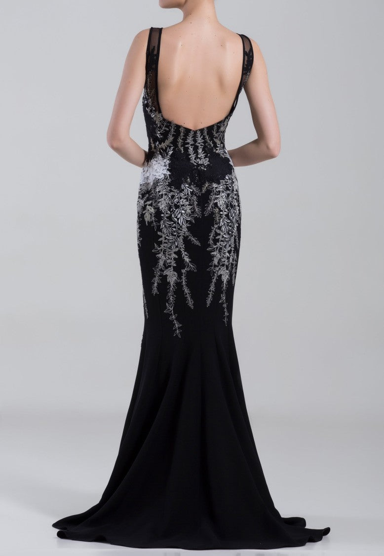 Saiid Kobeisy Embroidered Crepe Marocain, Sleeveless Dress