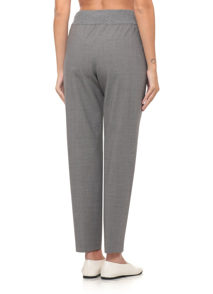 Panicale Grey Drawstring Elastic Waist Virgin Wool Pants