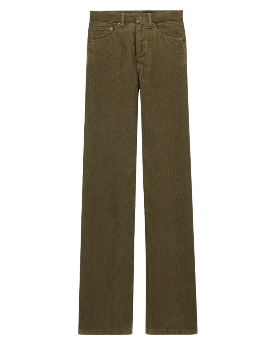 Saint Laurent Clyde High-Waist Wide-Leg Cotton Pants