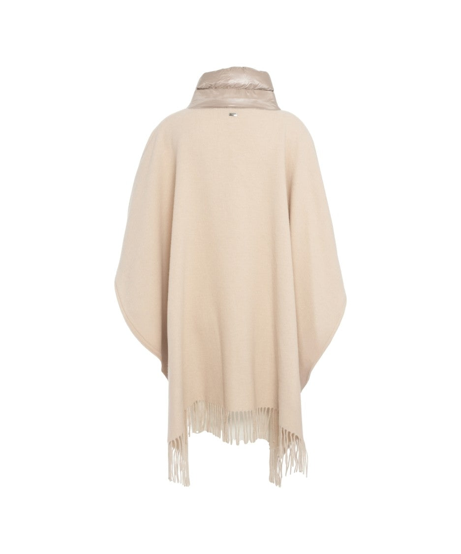 Herno Beige Wool-Cashmere Blend Cape With Quilted Detailing