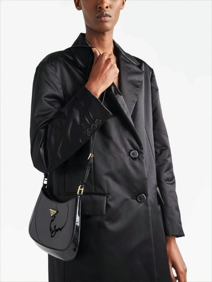 Prada Glossy Patent Leather Shoulder Bag With Gold-Tone Hardware