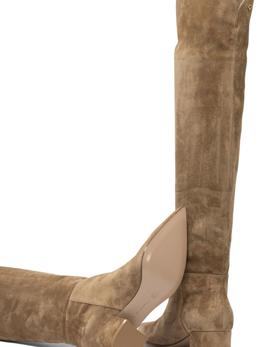 Gianvito Rossi Pointed Toe Beige Suede Ankle Boots