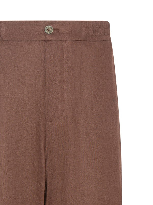 Franzese Collection Tapered Brown Linen Trousers