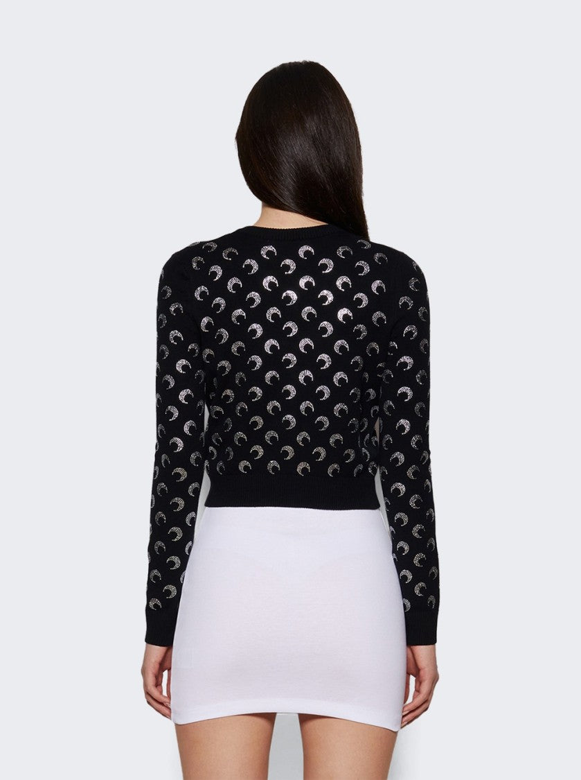 Marine Serre Moon Strass Knit Fitted Cardigan Black