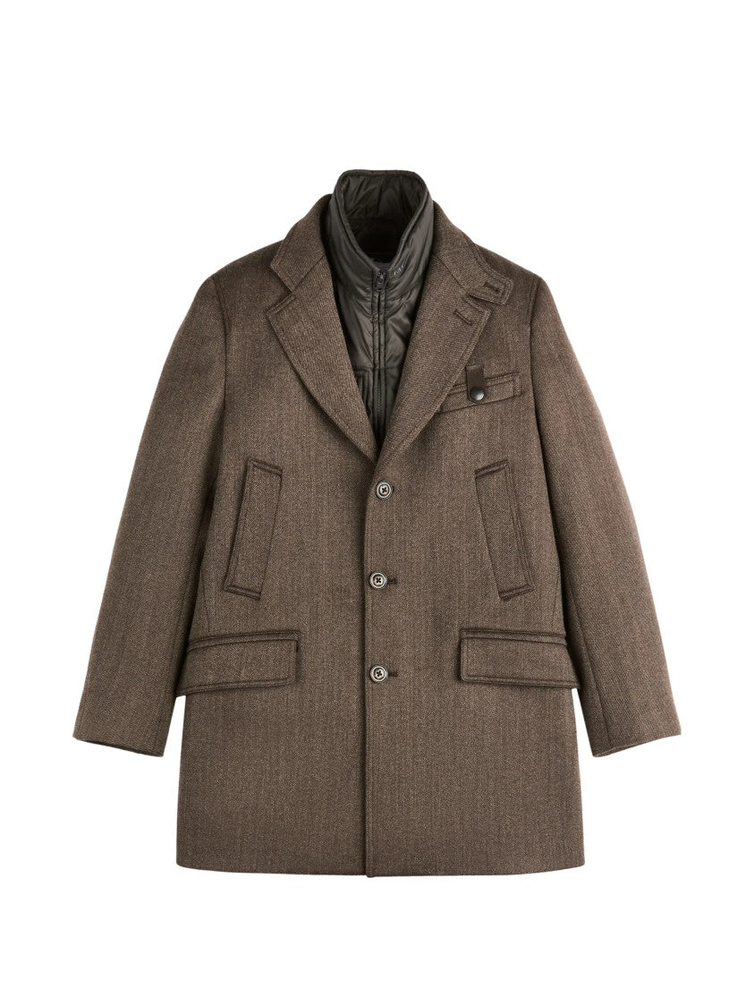 Fay Structured Brown Coat With Tailored Silhouette And Quilted Vest