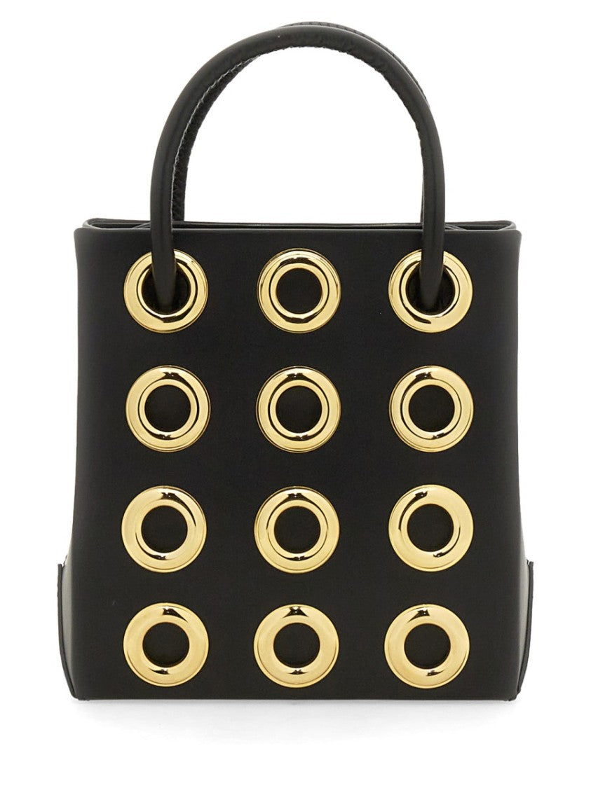Moschino Structured Black Leather Bag With Gold Grommet Details