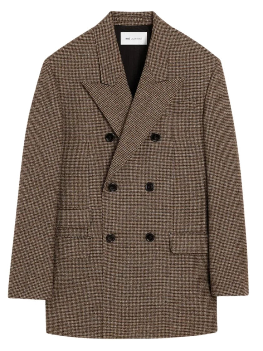 Ami Paris Brown Check Double-Breasted Wool Blazer