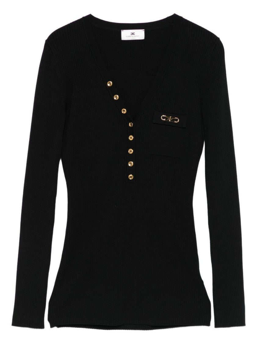 Elisabetta Franchi Fitted Ribbed Sweater With Asymmetrical Button Detail