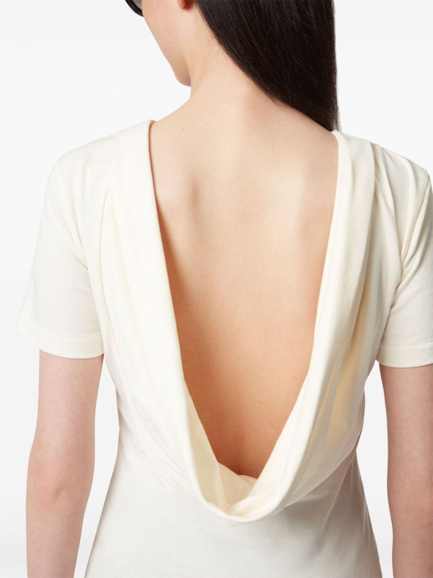 Nina Ricci White V Back Draped Cotton Top