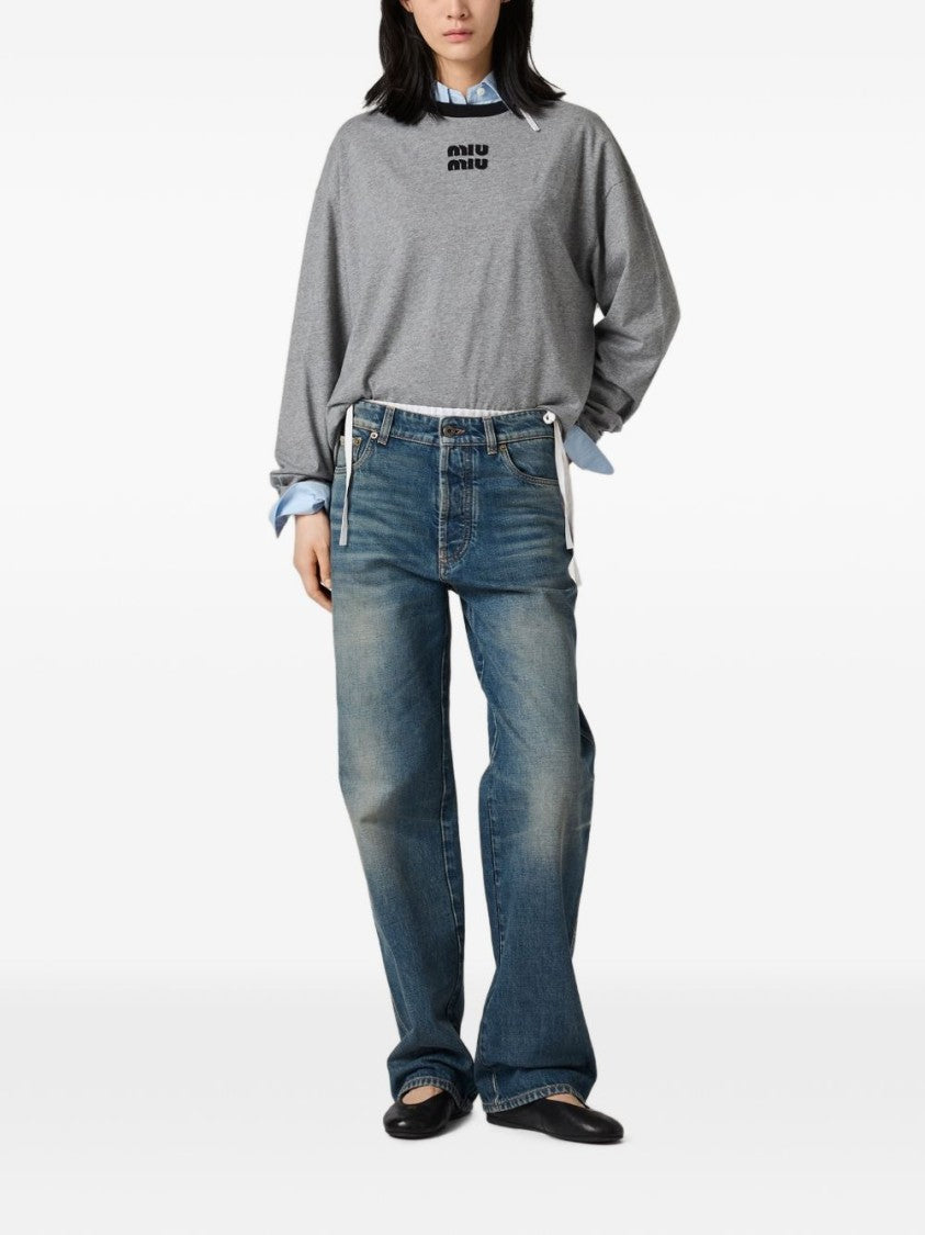 Miu Miu Wide-Leg Denim Five-Pocket Jeans