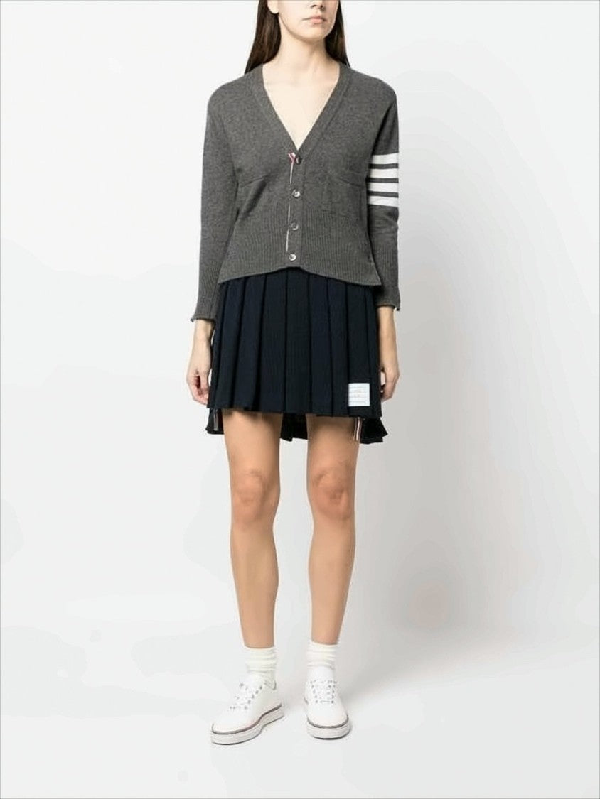 Thom Browne Pleated Mini Skirt With Structured Waistband And Striped Trim